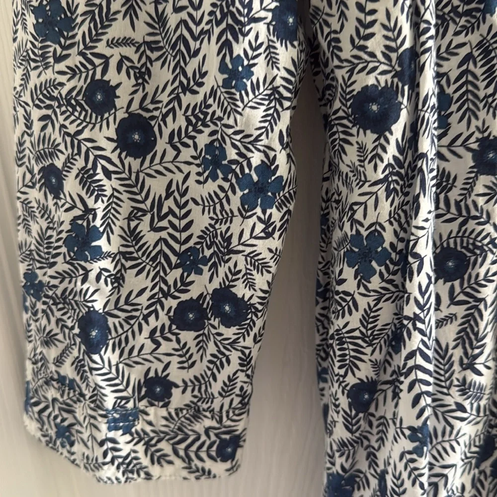J. Crew Navy and White Floral Long-Sleeve Button Dress - Picture 5 of 16